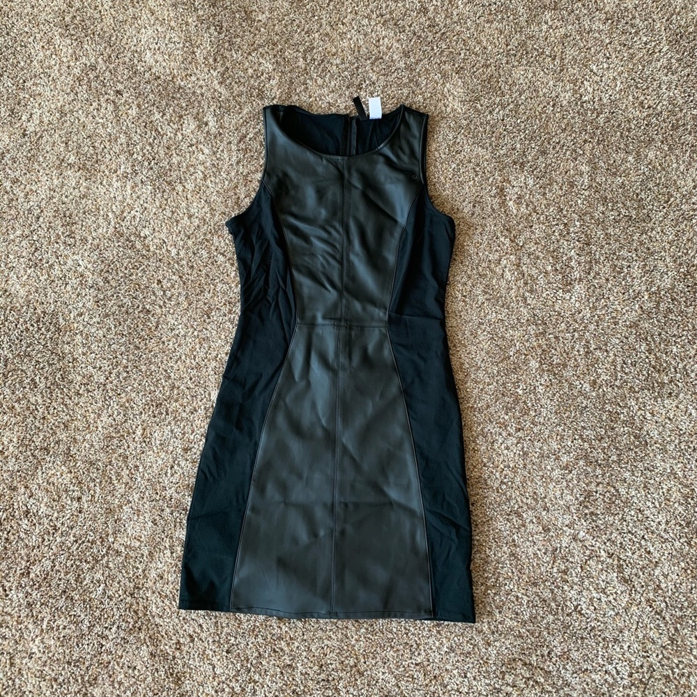 Divided Black Leather Fitted Dress